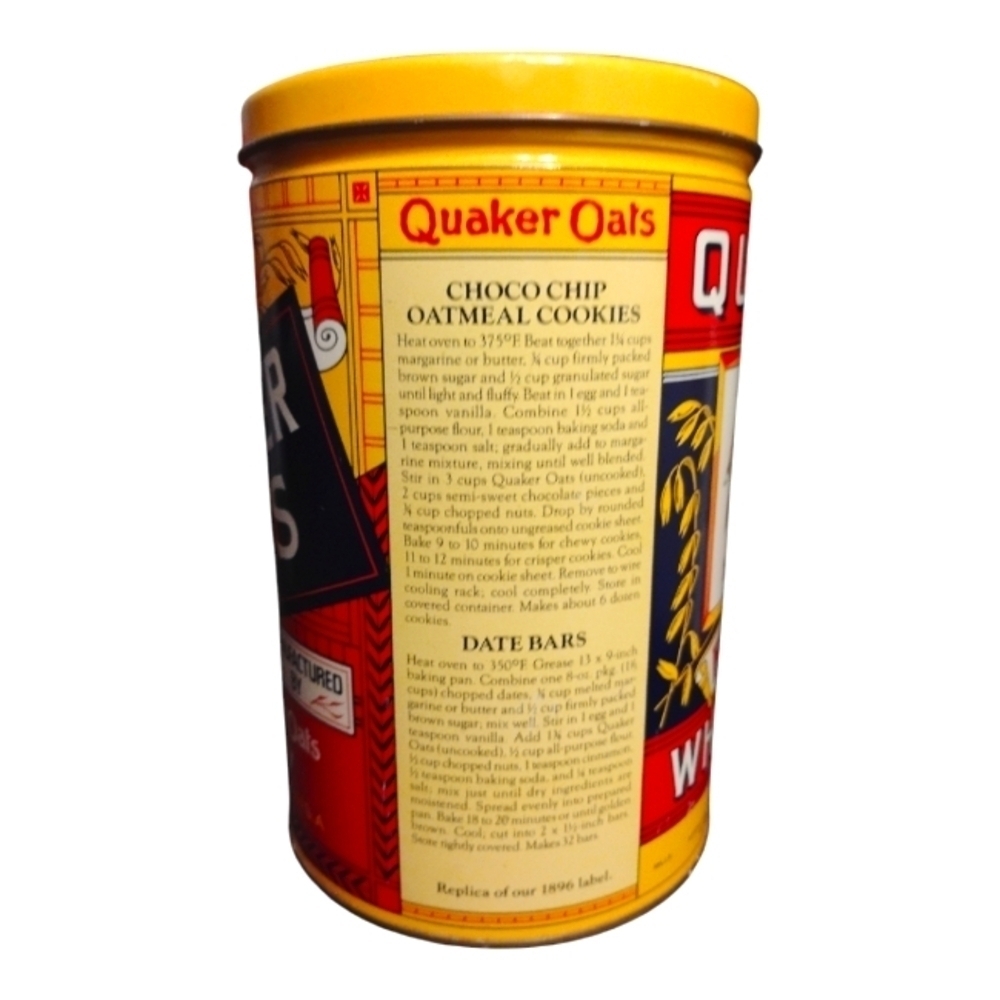 Vintage 1984 Quaker Oats Round Tin Canister w/Lid Limited Edition Kitch Decor. C - Picture 4 of 6